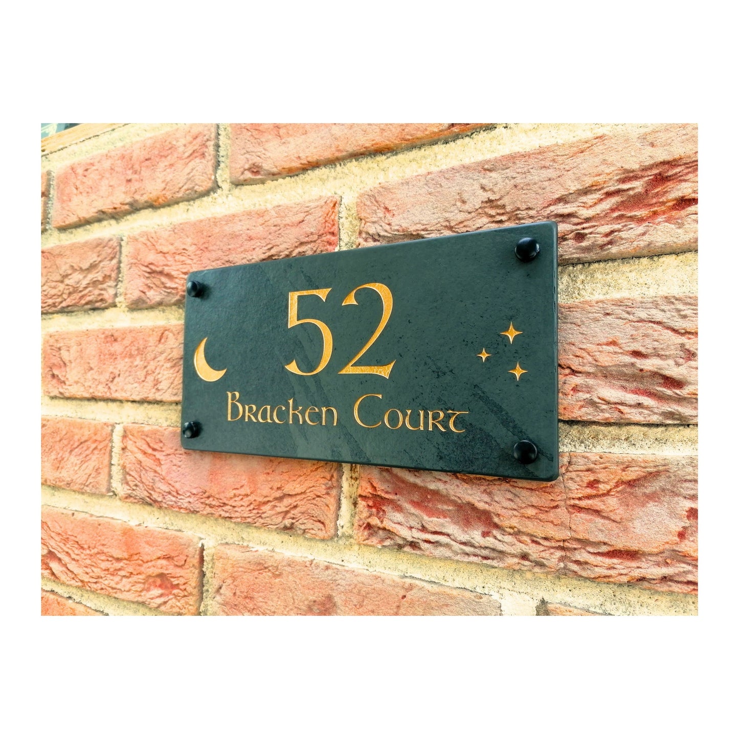 Engraved Natural Slate House Address Sign - Rustic Farmhouse Style Door Number - Wedding, Housewarming, Anniversary Gift Idea