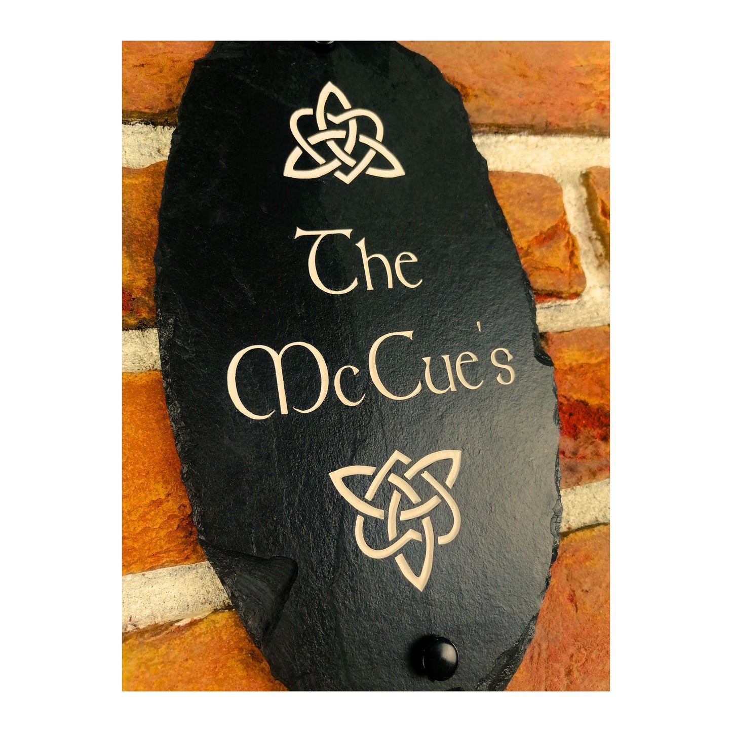 Deep Engraved Rustic Handmade | Oval Natural Slate House Sign | Plaque Door Number Street Name | Farmhouse Postcode | Celtic Knot Gaelic
