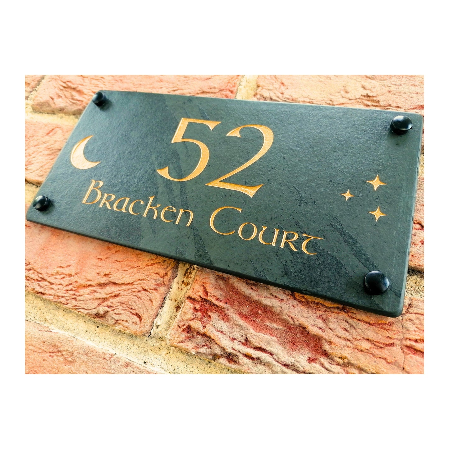 Engraved Natural Slate House Address Sign - Rustic Farmhouse Style Door Number - Wedding, Housewarming, Anniversary Gift Idea