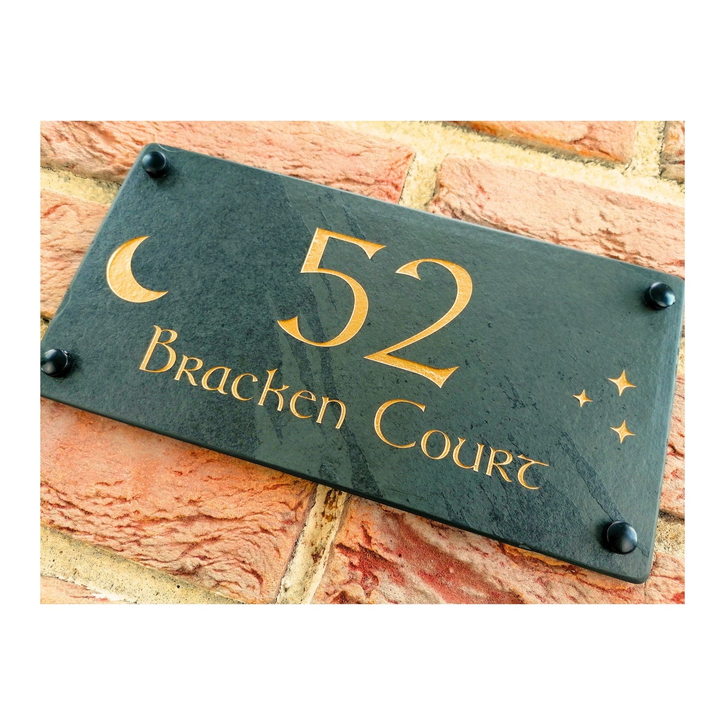 Engraved Natural Slate House Address Sign - Rustic Farmhouse Style Door Number - Wedding, Housewarming, Anniversary Gift Idea