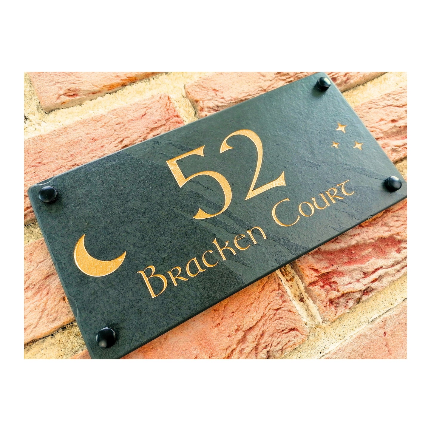 Engraved Natural Slate House Address Sign - Rustic Farmhouse Style Door Number - Wedding, Housewarming, Anniversary Gift Idea