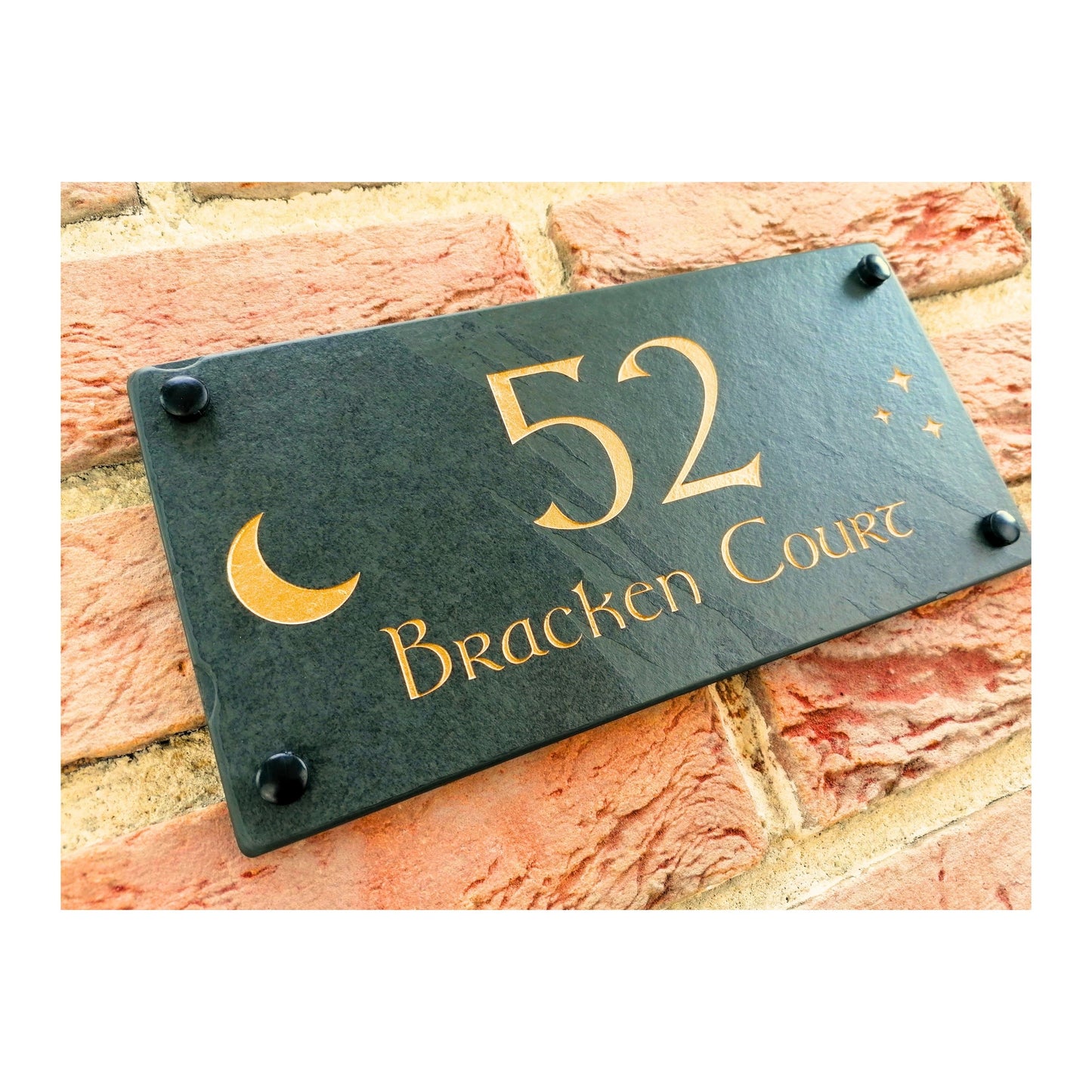 Engraved Natural Slate House Address Sign - Rustic Farmhouse Style Door Number - Wedding, Housewarming, Anniversary Gift Idea
