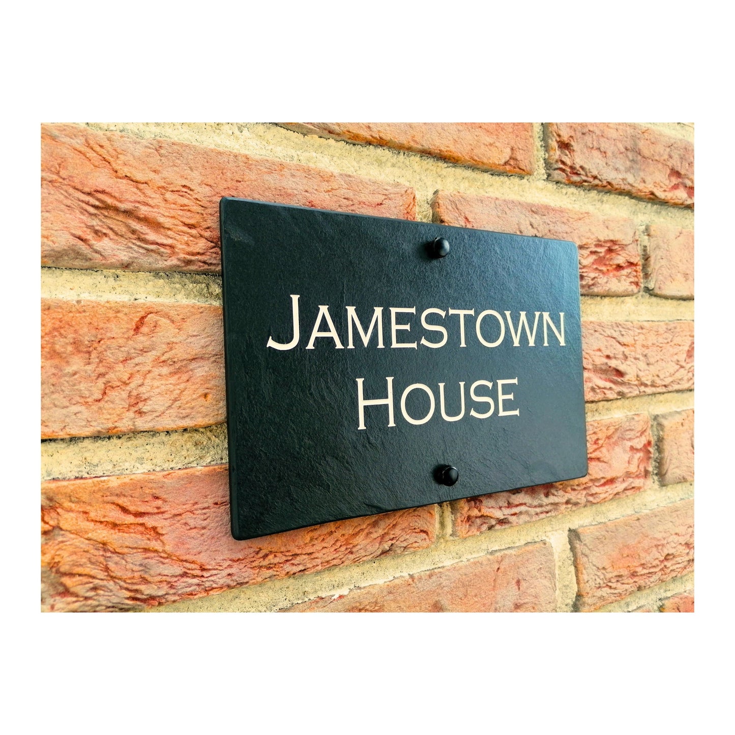 Engraved Natural Slate House Address Sign - Rustic Farmhouse Style Door Number - Wedding, Housewarming, Anniversary Gift Idea