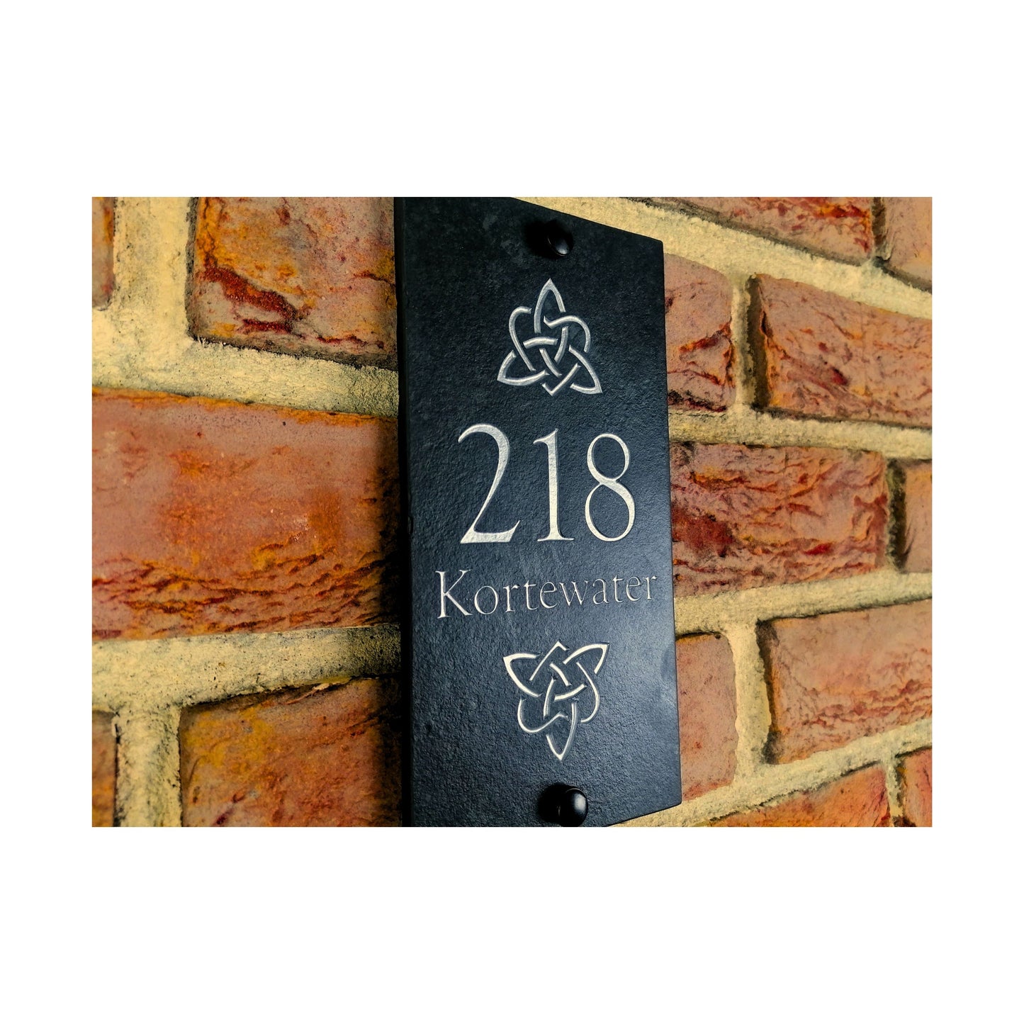 Engraved Natural Slate House Address Sign - Rustic Farmhouse Style Door Number - Wedding, Housewarming, Anniversary Gift Idea