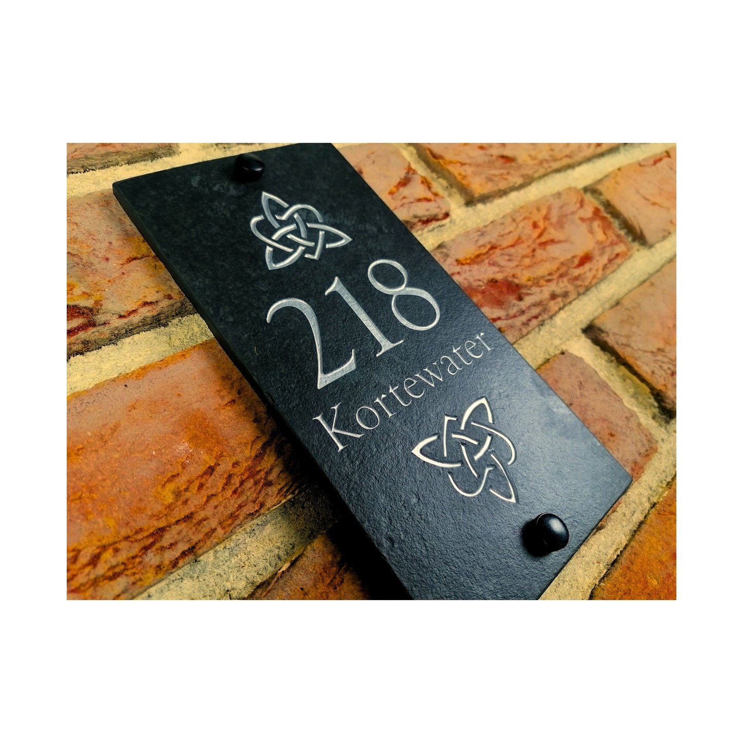 Engraved Natural Slate House Address Sign - Rustic Farmhouse Style Door Number - Wedding, Housewarming, Anniversary Gift Idea