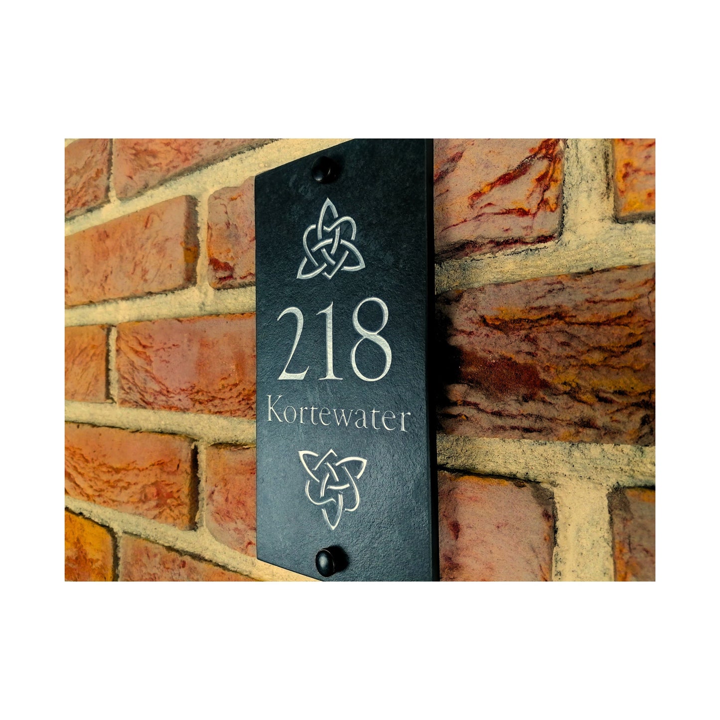 Engraved Natural Slate House Address Sign - Rustic Farmhouse Style Door Number - Wedding, Housewarming, Anniversary Gift Idea