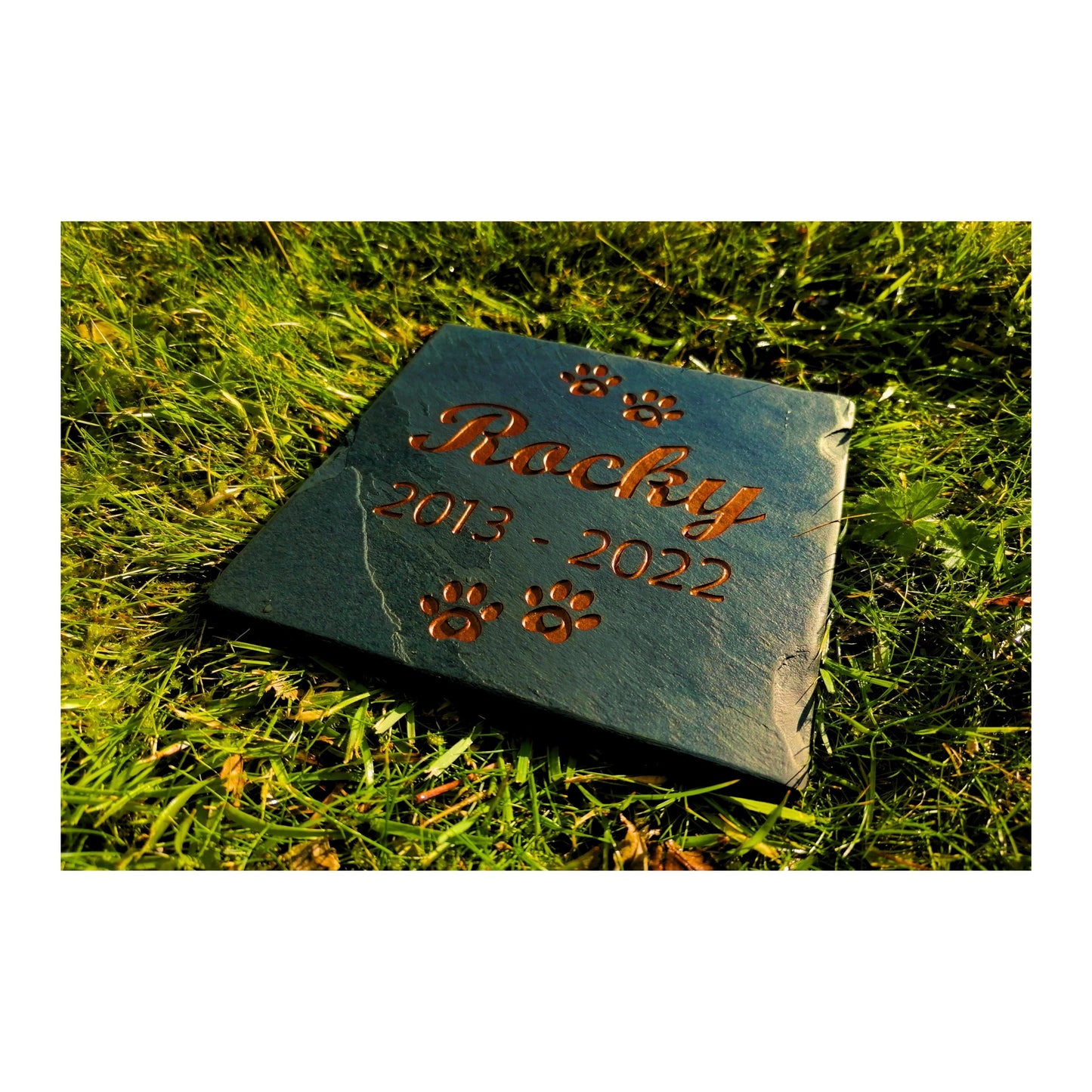 Personalised Custom Pet Paw Print | Engraved Natural Slate Memorial Plaque | Gold Copper Silver | Memories Tributes Markers Stone Headstones