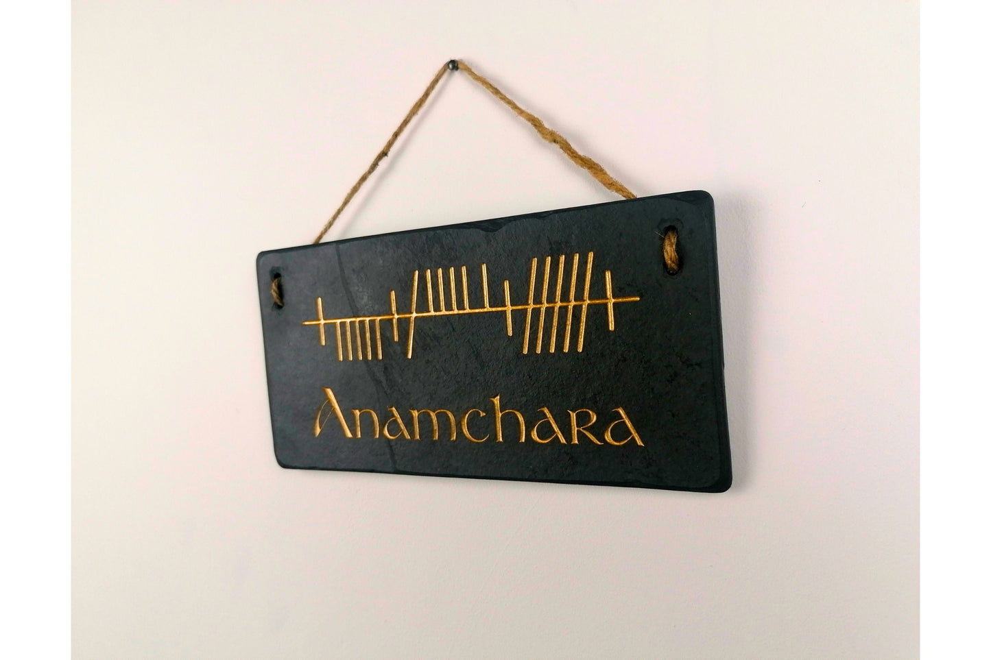 Ogham Wall Hanging | Natural Slate | Handmade Deep Engraved Signs | Celtic Irish Gaelic Traditional | Rustic Home Decor | Unique Gift Ideas