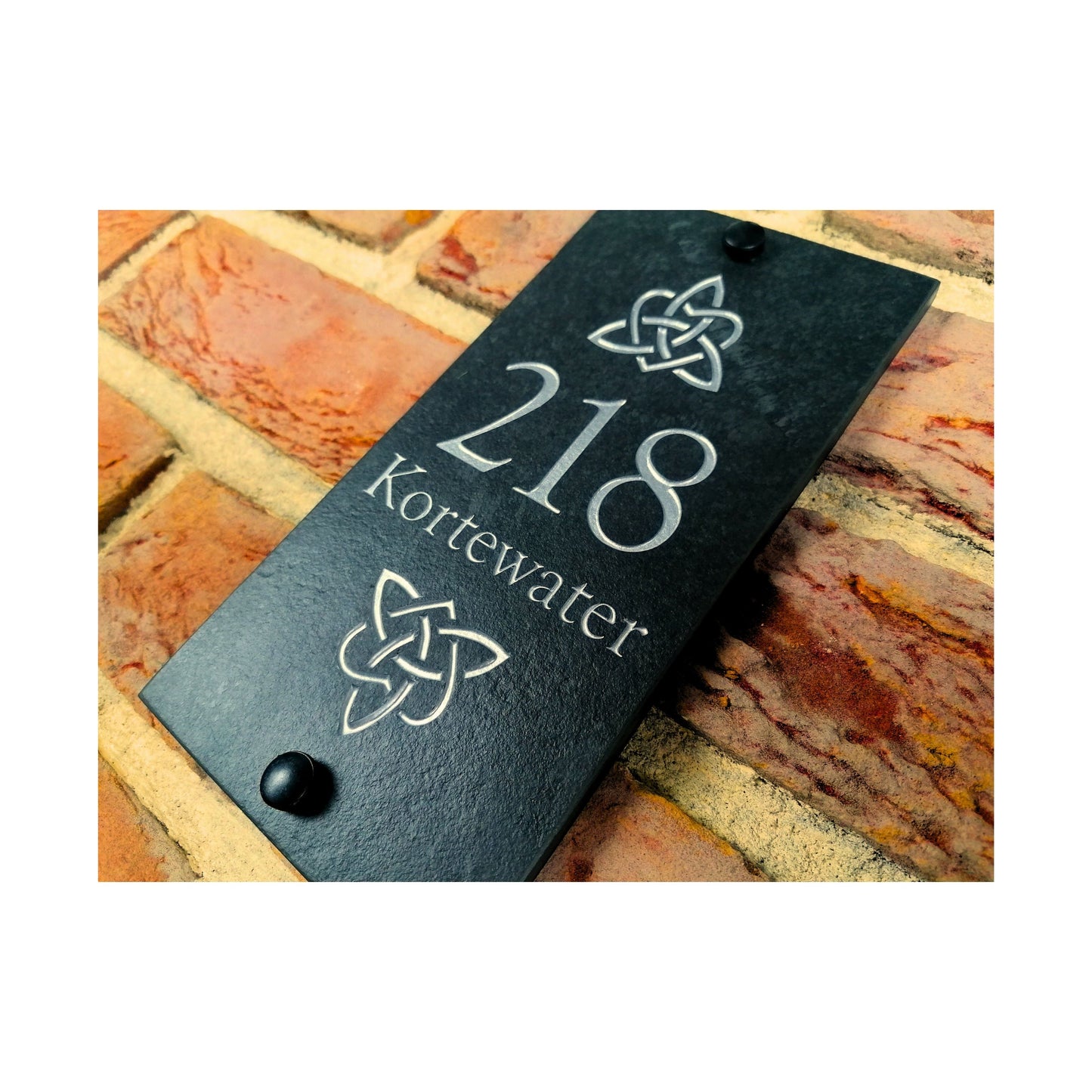 Engraved Natural Slate House Address Sign - Rustic Farmhouse Style Door Number - Wedding, Housewarming, Anniversary Gift Idea