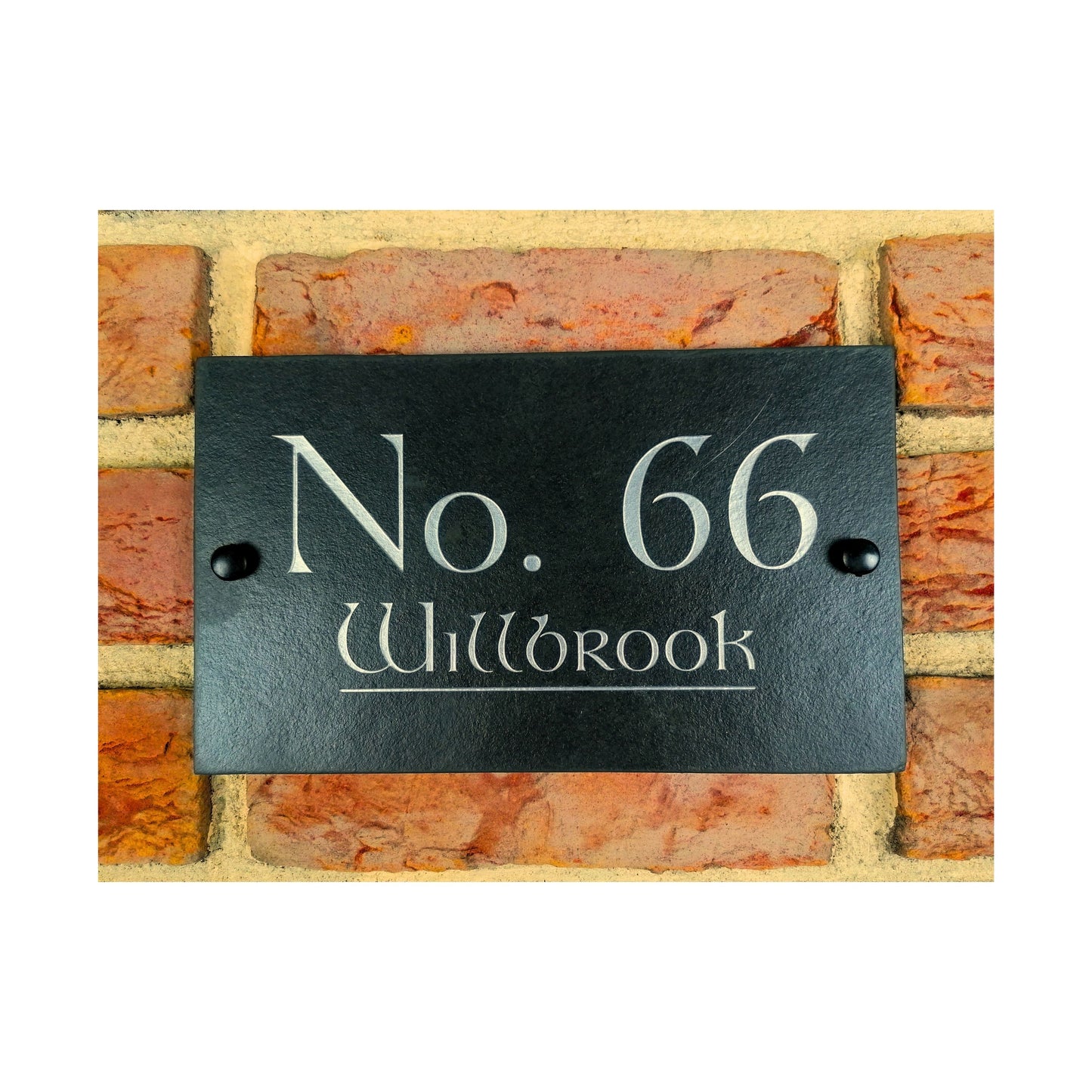 Engraved Natural Slate House Address Sign - Rustic Farmhouse Style Door Number - Wedding, Housewarming, Anniversary Gift Idea