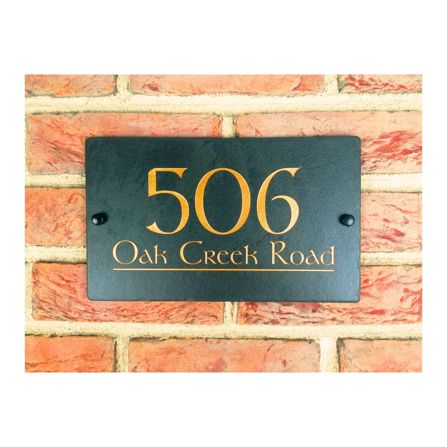 Engraved Natural Slate House Address Sign - Rustic Farmhouse Style Door Number - Wedding, Housewarming, Anniversary Gift Idea