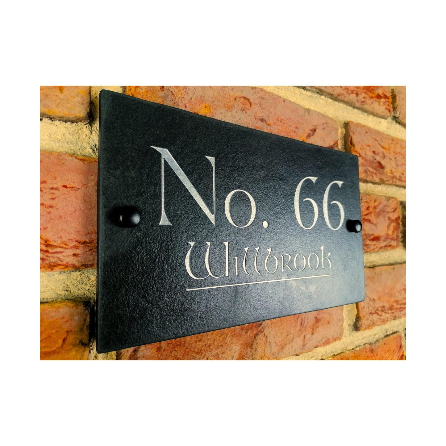 Engraved Natural Slate House Address Sign - Rustic Farmhouse Style Door Number - Wedding, Housewarming, Anniversary Gift Idea