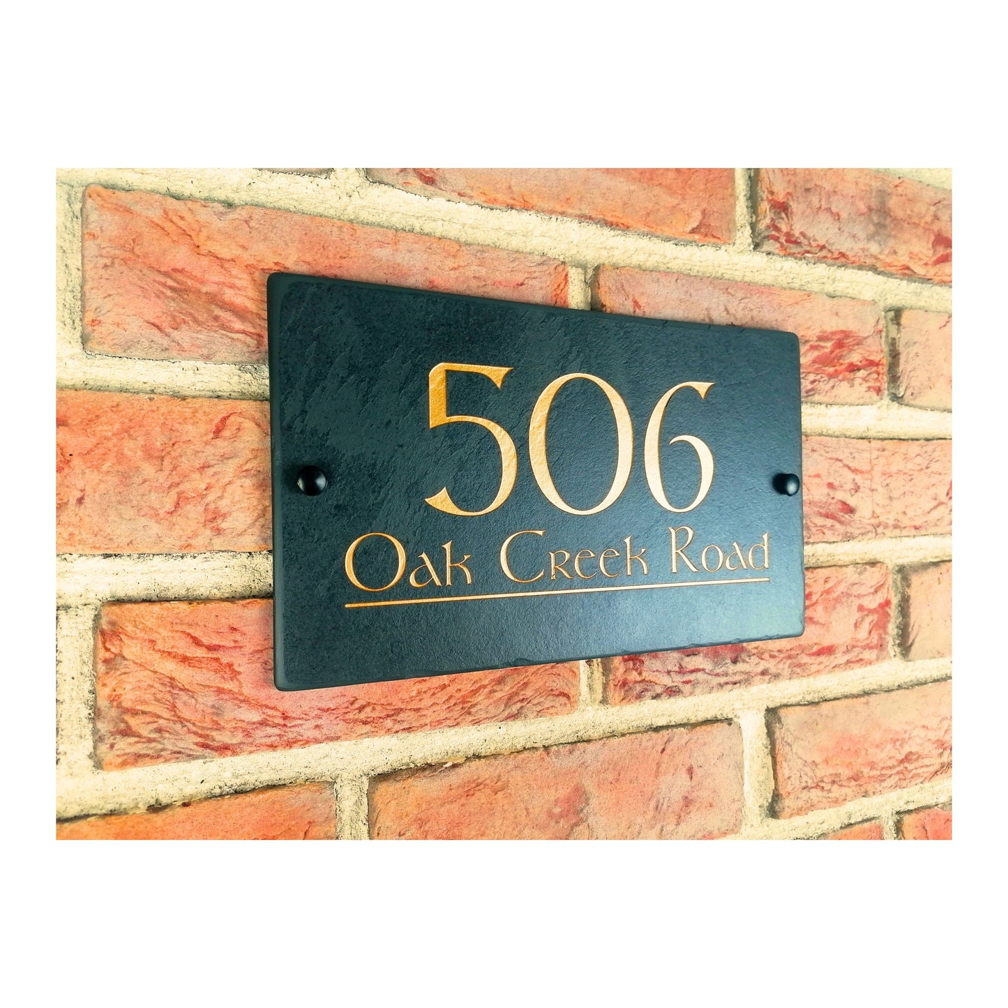 Engraved Natural Slate House Address Sign - Rustic Farmhouse Style Door Number - Wedding, Housewarming, Anniversary Gift Idea