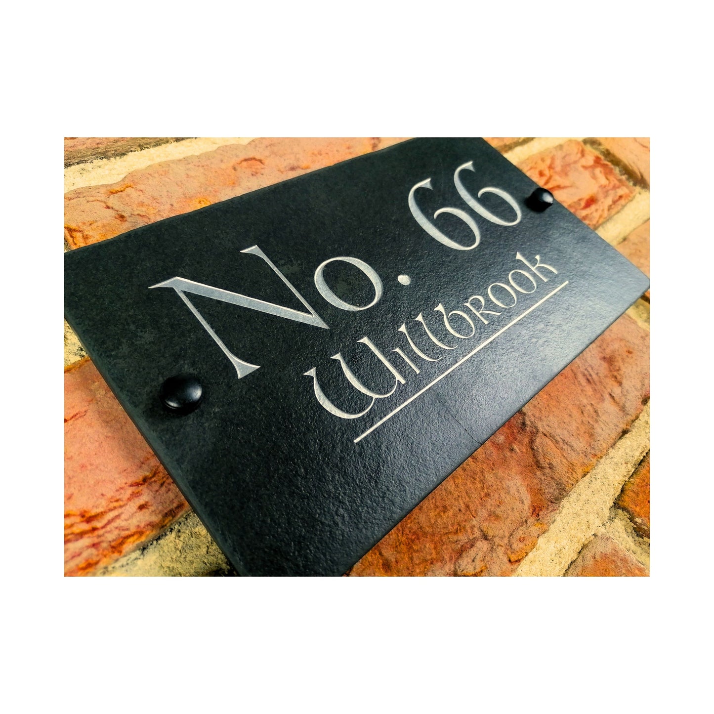 Engraved Natural Slate House Address Sign - Rustic Farmhouse Style Door Number - Wedding, Housewarming, Anniversary Gift Idea