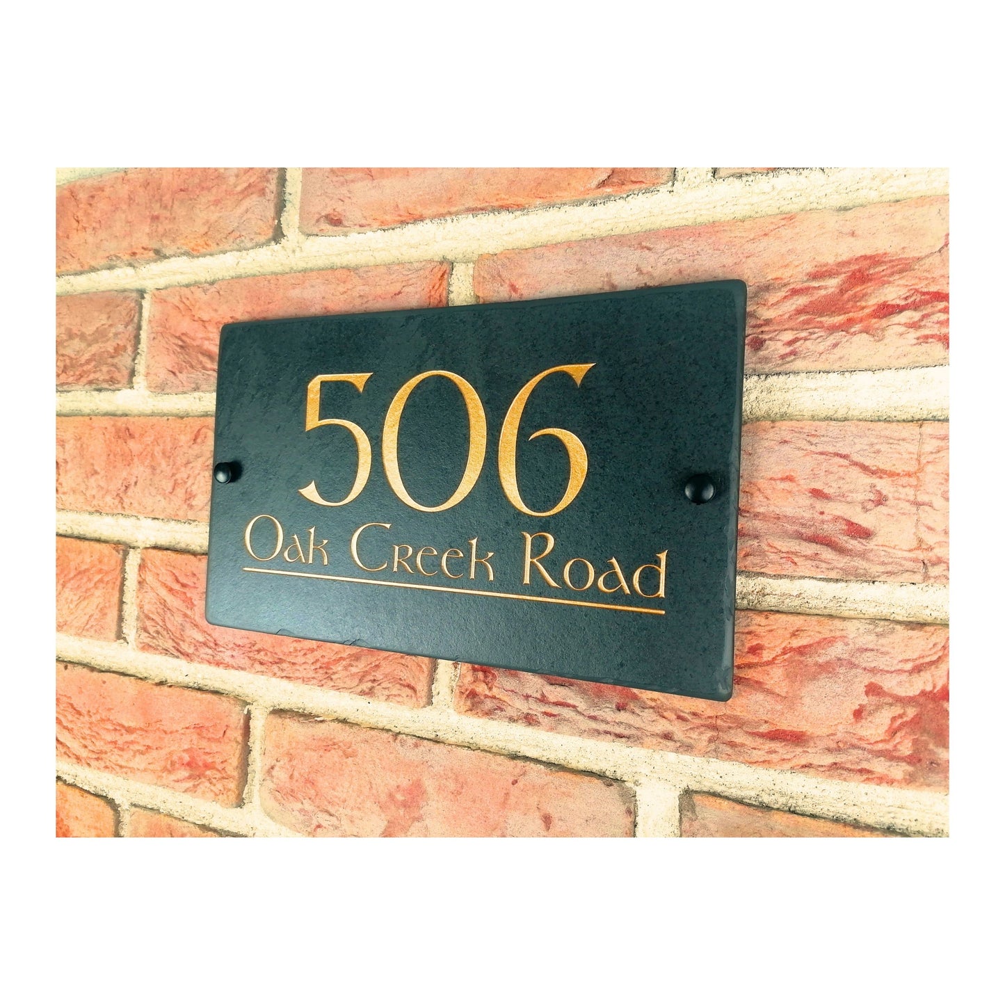 Engraved Natural Slate House Address Sign - Rustic Farmhouse Style Door Number - Wedding, Housewarming, Anniversary Gift Idea
