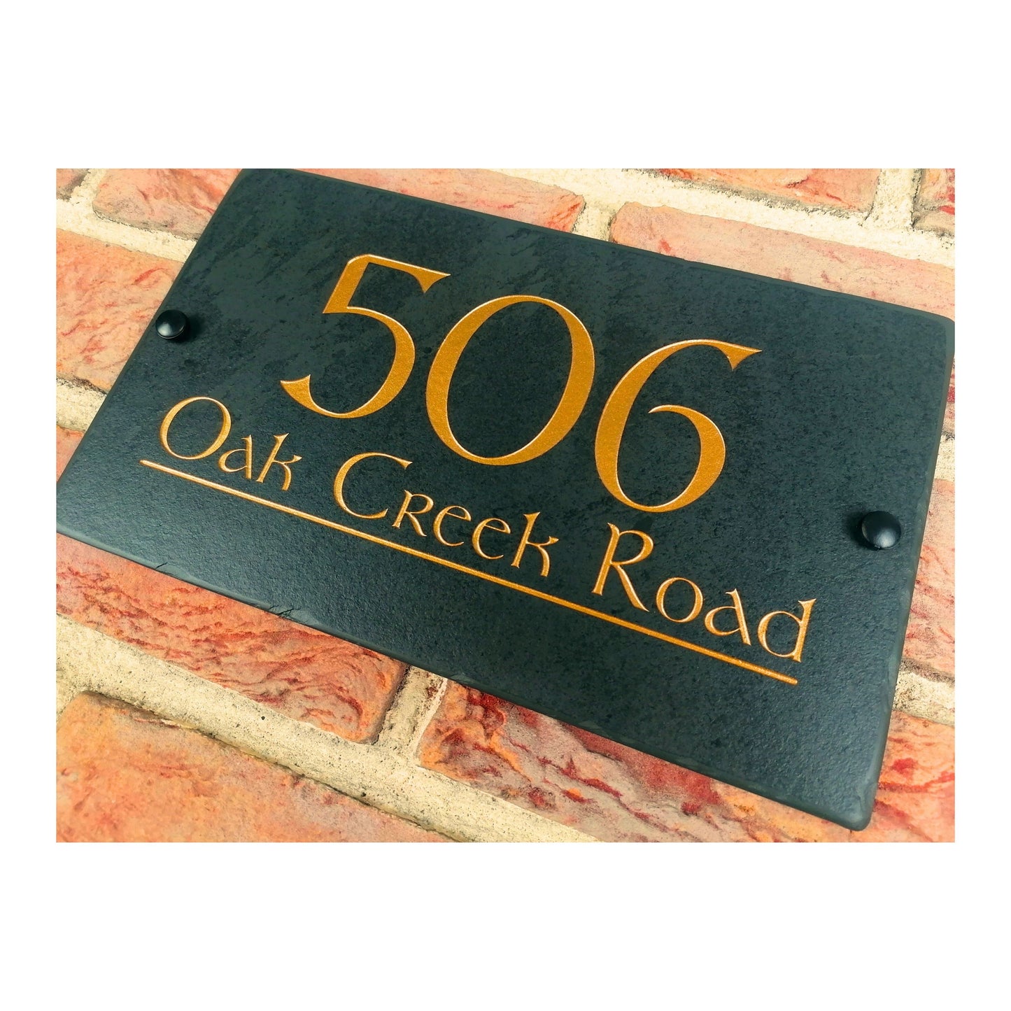 Engraved Natural Slate House Address Sign - Rustic Farmhouse Style Door Number - Wedding, Housewarming, Anniversary Gift Idea