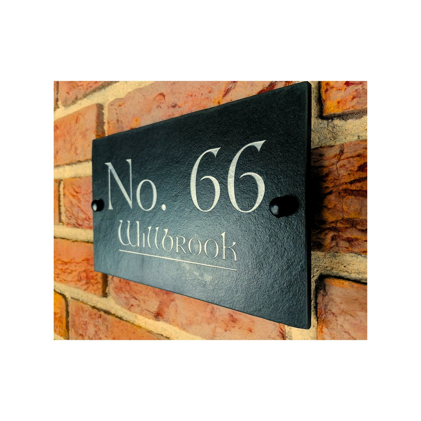 Engraved Natural Slate House Address Sign - Rustic Farmhouse Style Door Number - Wedding, Housewarming, Anniversary Gift Idea