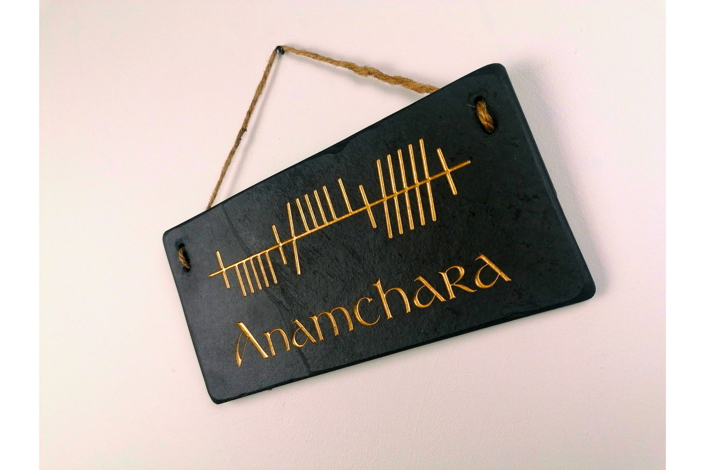 Ogham Wall Hanging | Natural Slate | Handmade Deep Engraved Signs | Celtic Irish Gaelic Traditional | Rustic Home Decor | Unique Gift Ideas