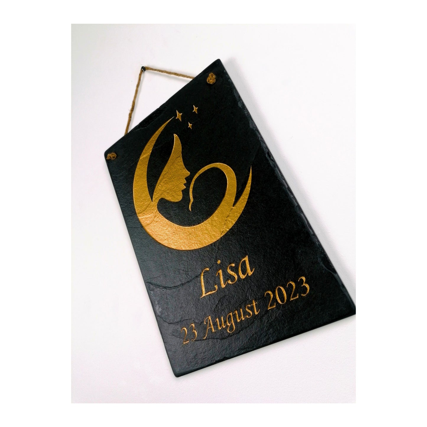 Gifts for Newborn Child Baby | Personalised Custom Art Drawing | Natural Slate Deep Engraved | Simple Line Art | Rustic Unique Bespoke Gift