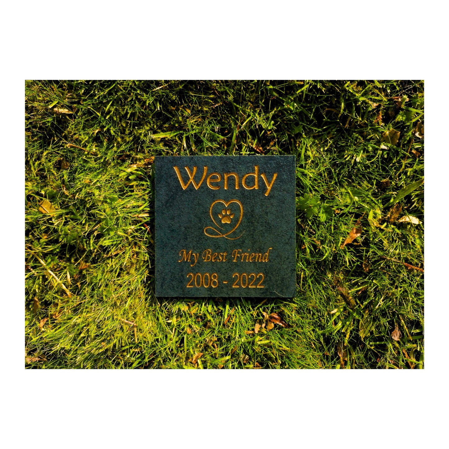 Personalised Custom Pet Paw Print | Engraved Natural Slate Memorial Plaque | Gold Copper Silver | Memories Tributes Markers Stone Headstones