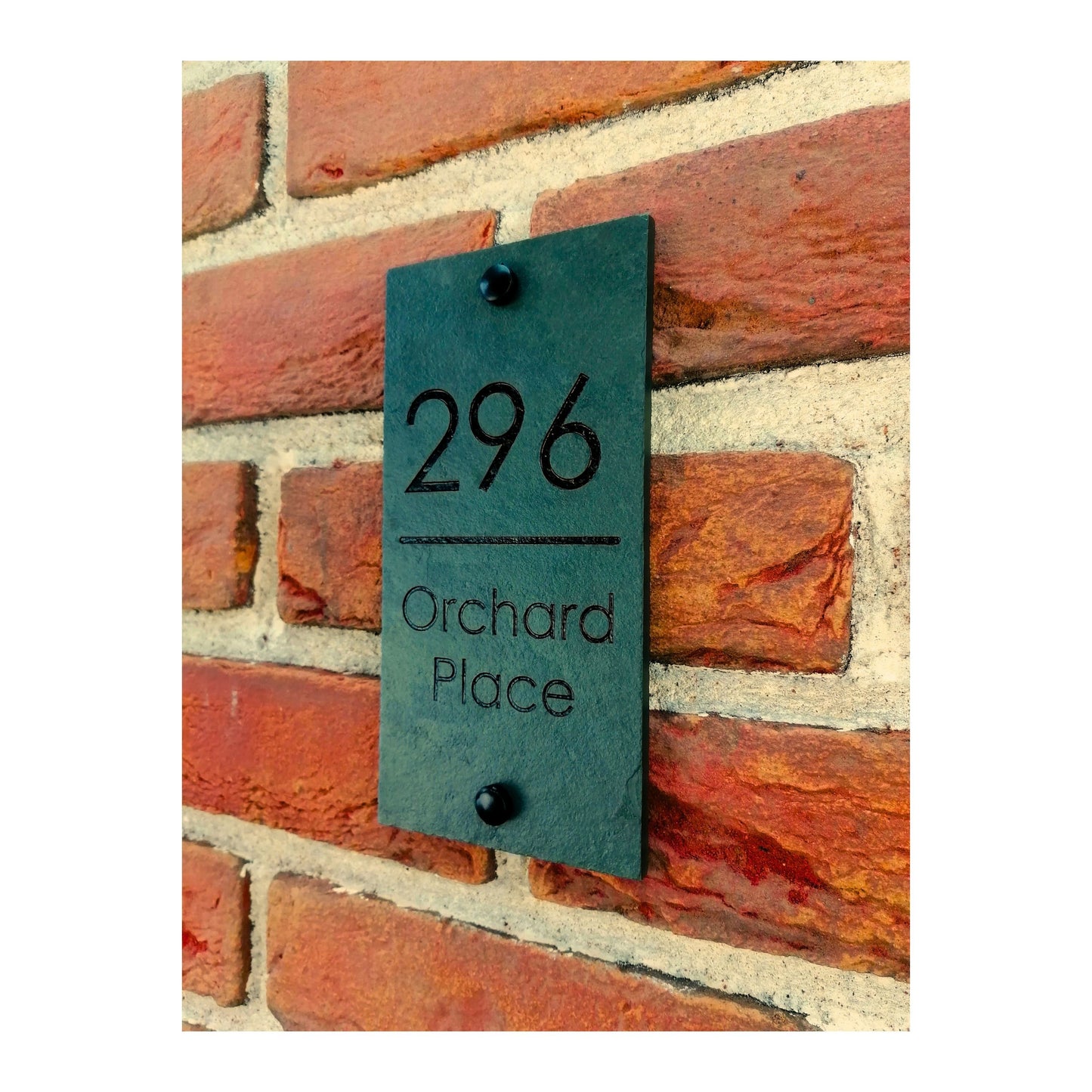Engraved Natural Slate House Address Sign - Rustic Farmhouse Style Door Number - Wedding, Housewarming, Anniversary Gift Idea