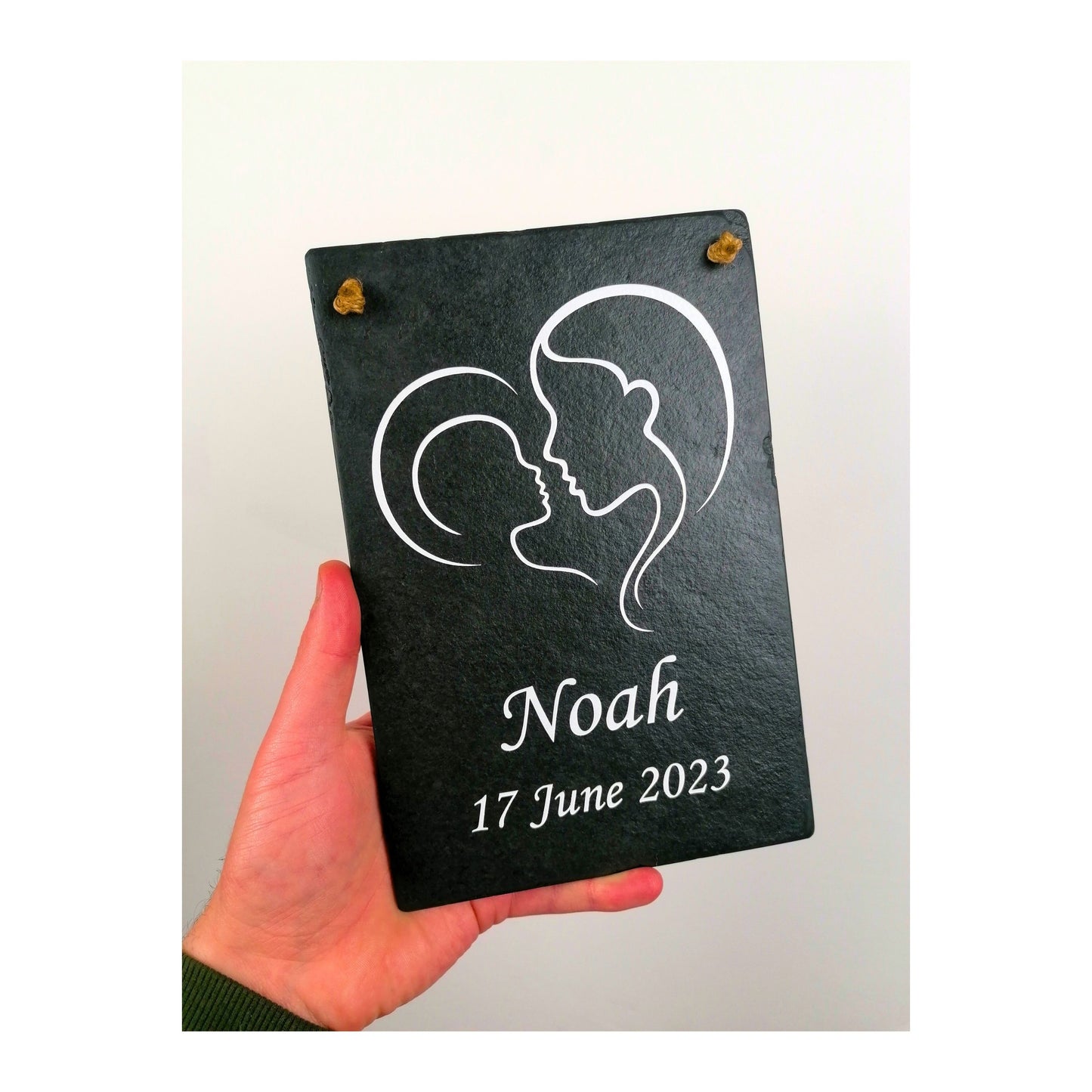 Gifts for Newborn Child Baby | Personalised Custom Art Drawing | Natural Slate Deep Engraved | Simple Line Art | Rustic Unique Bespoke Gift