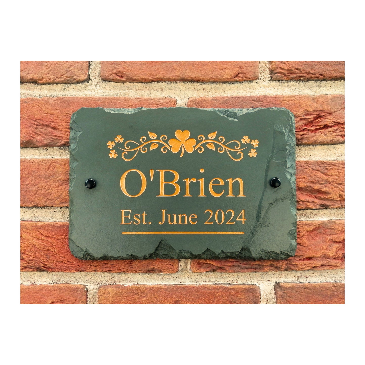 Engraved Natural Slate House Address Sign - Rustic Farmhouse Style Door Number - Wedding, Housewarming, Anniversary Gift Idea