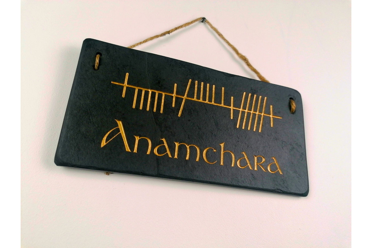 Ogham Wall Hanging | Natural Slate | Handmade Deep Engraved Signs | Celtic Irish Gaelic Traditional | Rustic Home Decor | Unique Gift Ideas