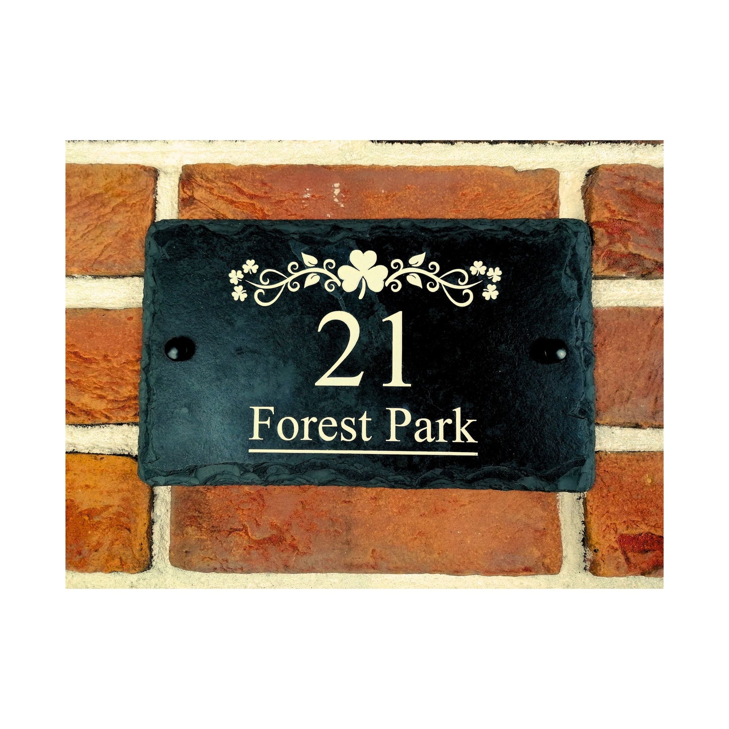 Engraved Natural Slate House Address Sign - Rustic Farmhouse Style Door Number - Wedding, Housewarming, Anniversary Gift Idea