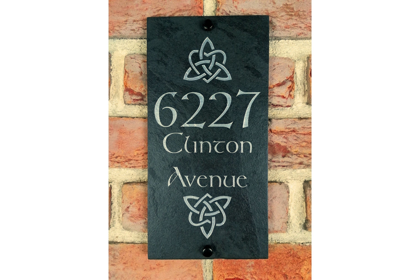 Engraved Natural Slate House Address Sign - Rustic Farmhouse Style Door Number - Wedding, Housewarming, Anniversary Gift Idea
