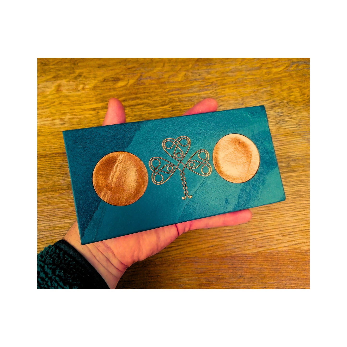 Handmade Tealight Candle Holder | Deep Engraved Natural Slate | Unique Gift Idea | Made In Ireland | Gold Copper Silver | Modern Home Decor