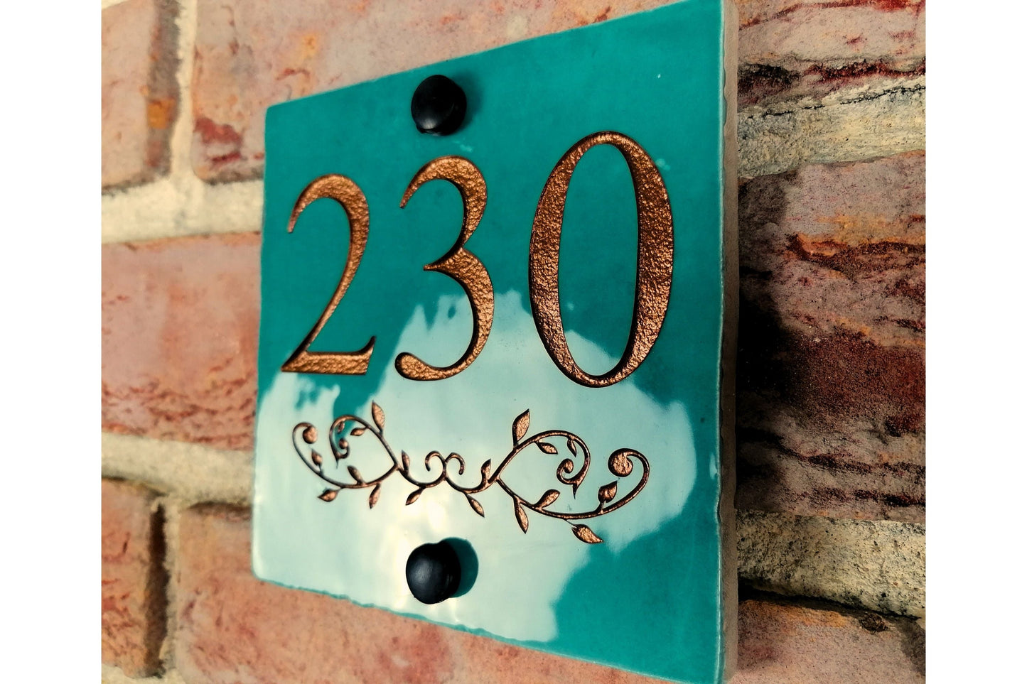 Engraved Ceramic Wall Tile Address Sign | Irish Handmade Square Door Number House Name | Rustic Custom Personalised Postcode Mailbox Irish