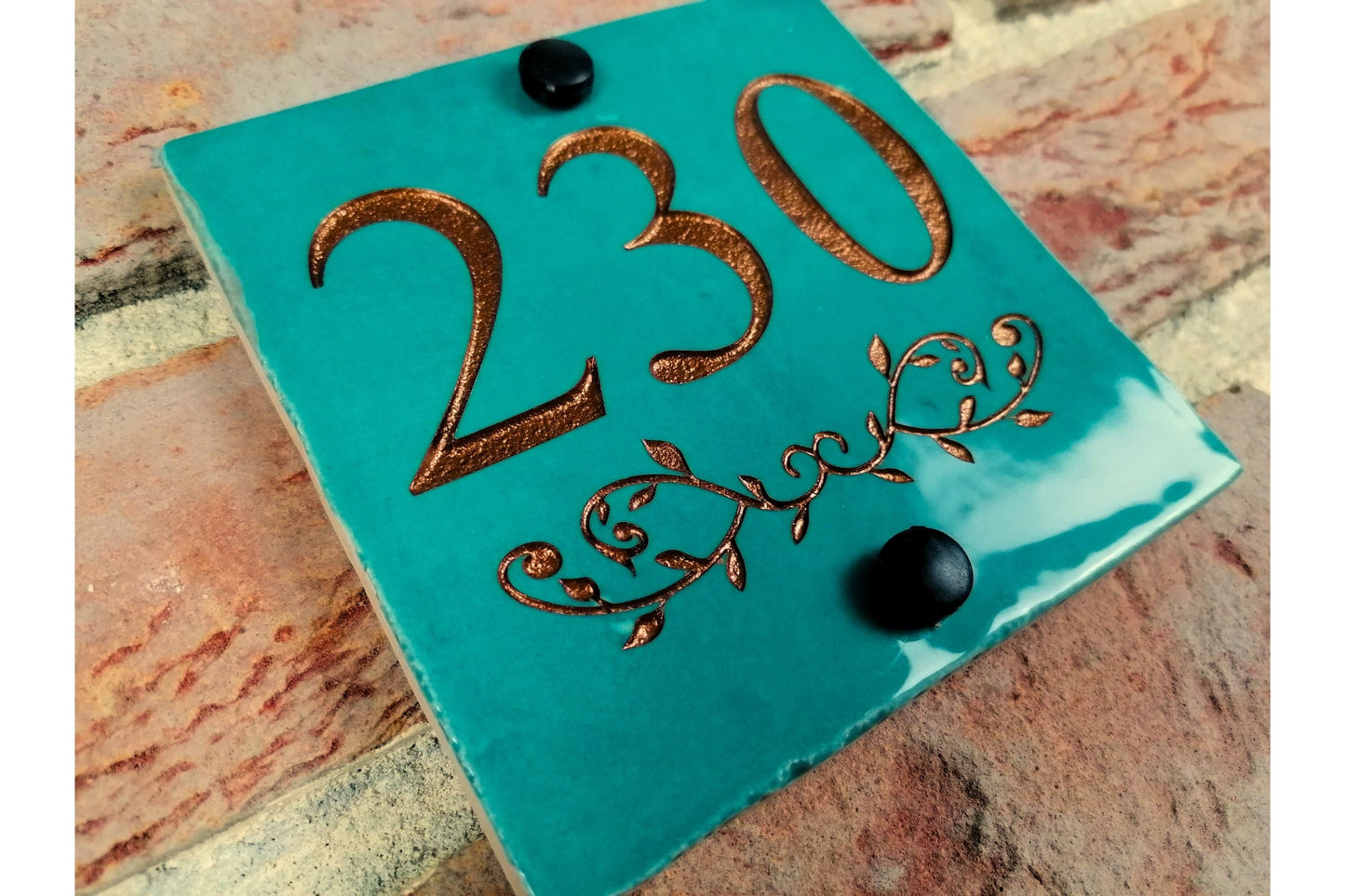 Engraved Ceramic Wall Tile Address Sign | Irish Handmade Square Door Number House Name | Rustic Custom Personalised Postcode Mailbox Irish