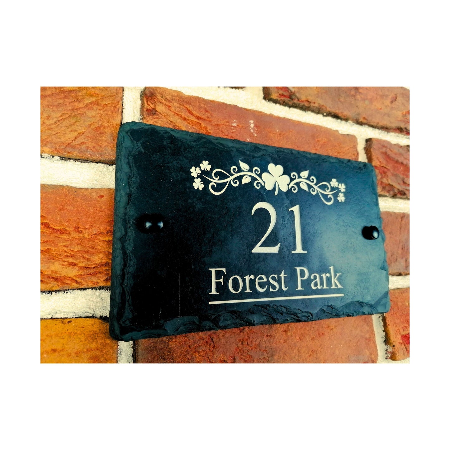 Engraved Natural Slate House Address Sign - Rustic Farmhouse Style Door Number - Wedding, Housewarming, Anniversary Gift Idea