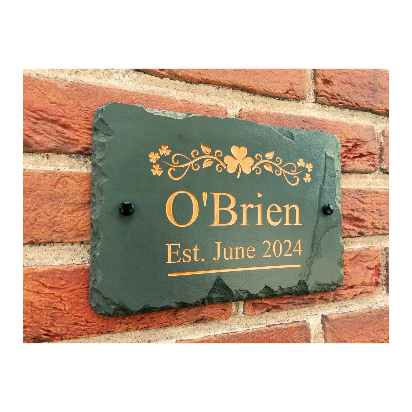 Engraved Natural Slate House Address Sign - Rustic Farmhouse Style Door Number - Wedding, Housewarming, Anniversary Gift Idea