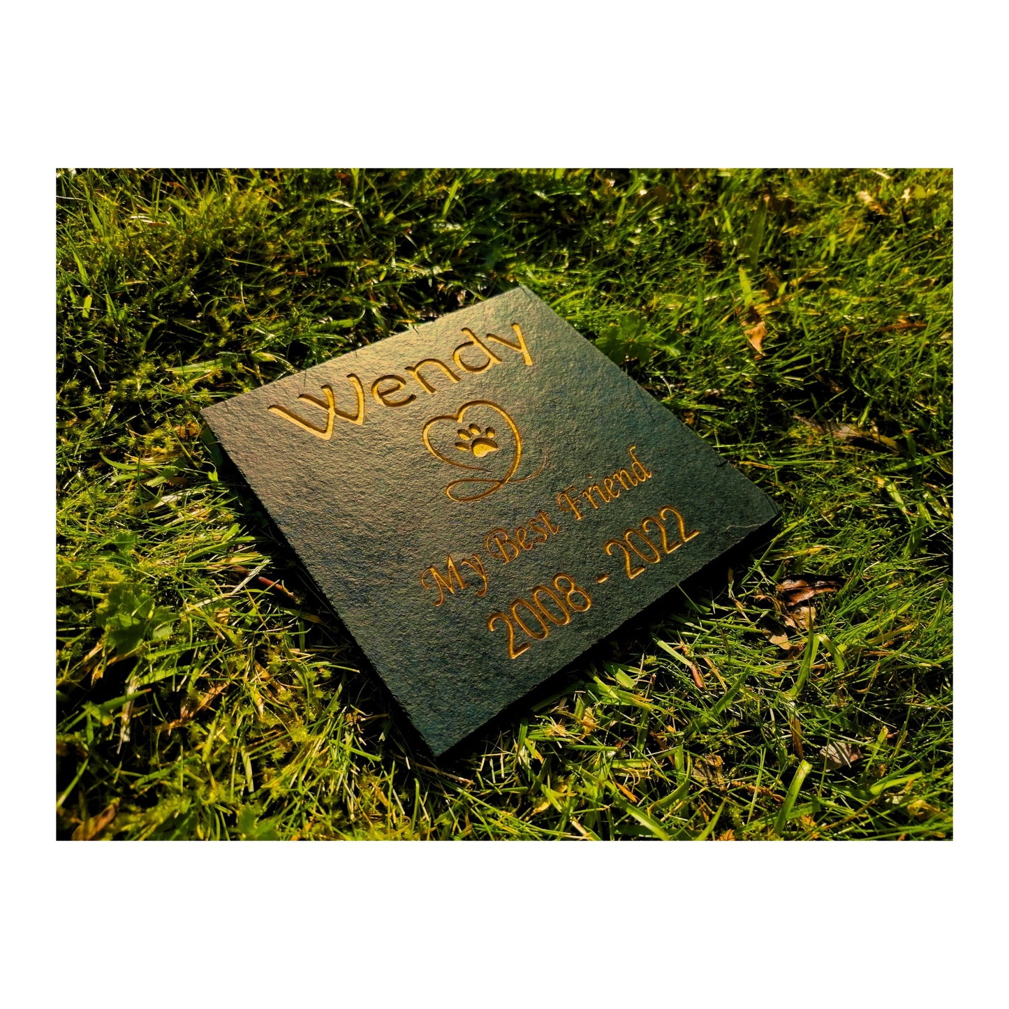 Personalised Custom Pet Paw Print | Engraved Natural Slate Memorial Plaque | Gold Copper Silver | Memories Tributes Markers Stone Headstones