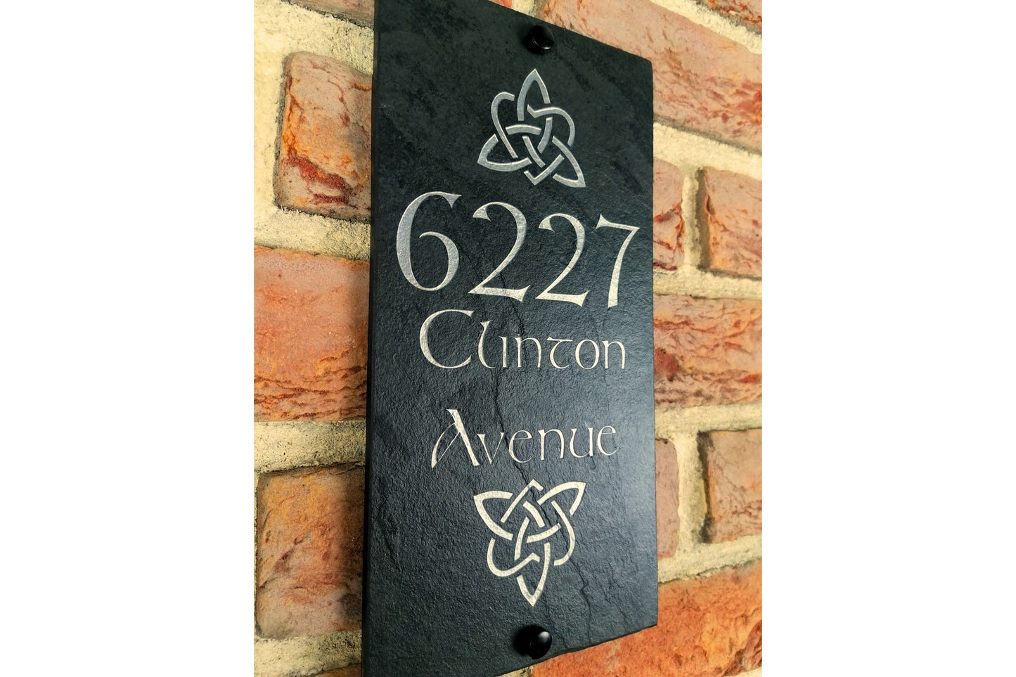 Engraved Natural Slate House Address Sign - Rustic Farmhouse Style Door Number - Wedding, Housewarming, Anniversary Gift Idea