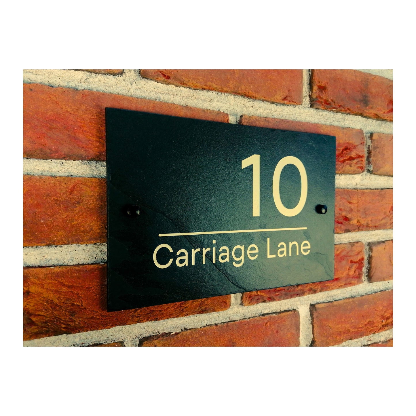 Engraved Natural Slate House Address Sign - Rustic Farmhouse Style Door Number - Wedding, Housewarming, Anniversary Gift Idea