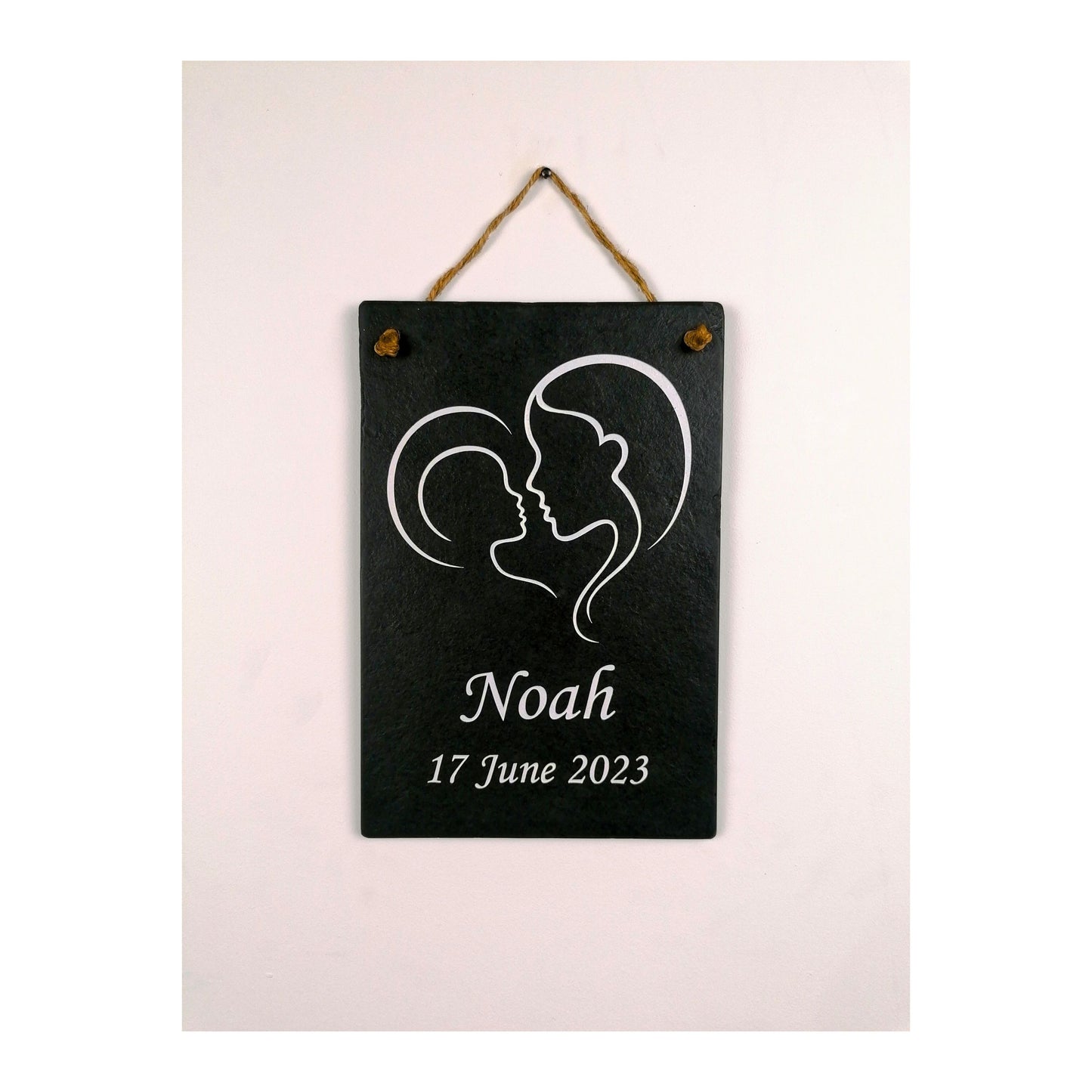 Gifts for Newborn Child Baby | Personalised Custom Art Drawing | Natural Slate Deep Engraved | Simple Line Art | Rustic Unique Bespoke Gift