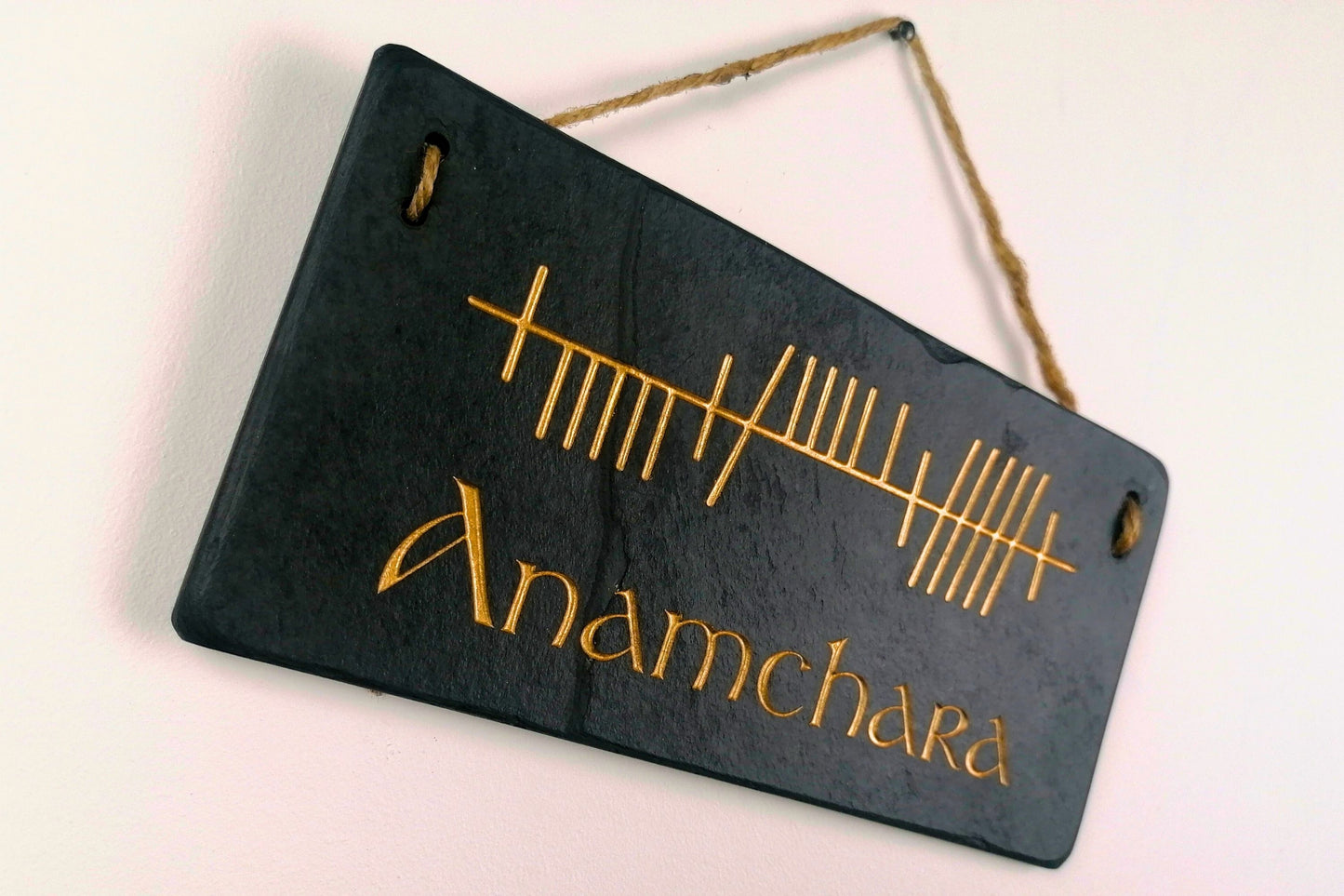 Ogham Wall Hanging | Natural Slate | Handmade Deep Engraved Signs | Celtic Irish Gaelic Traditional | Rustic Home Decor | Unique Gift Ideas