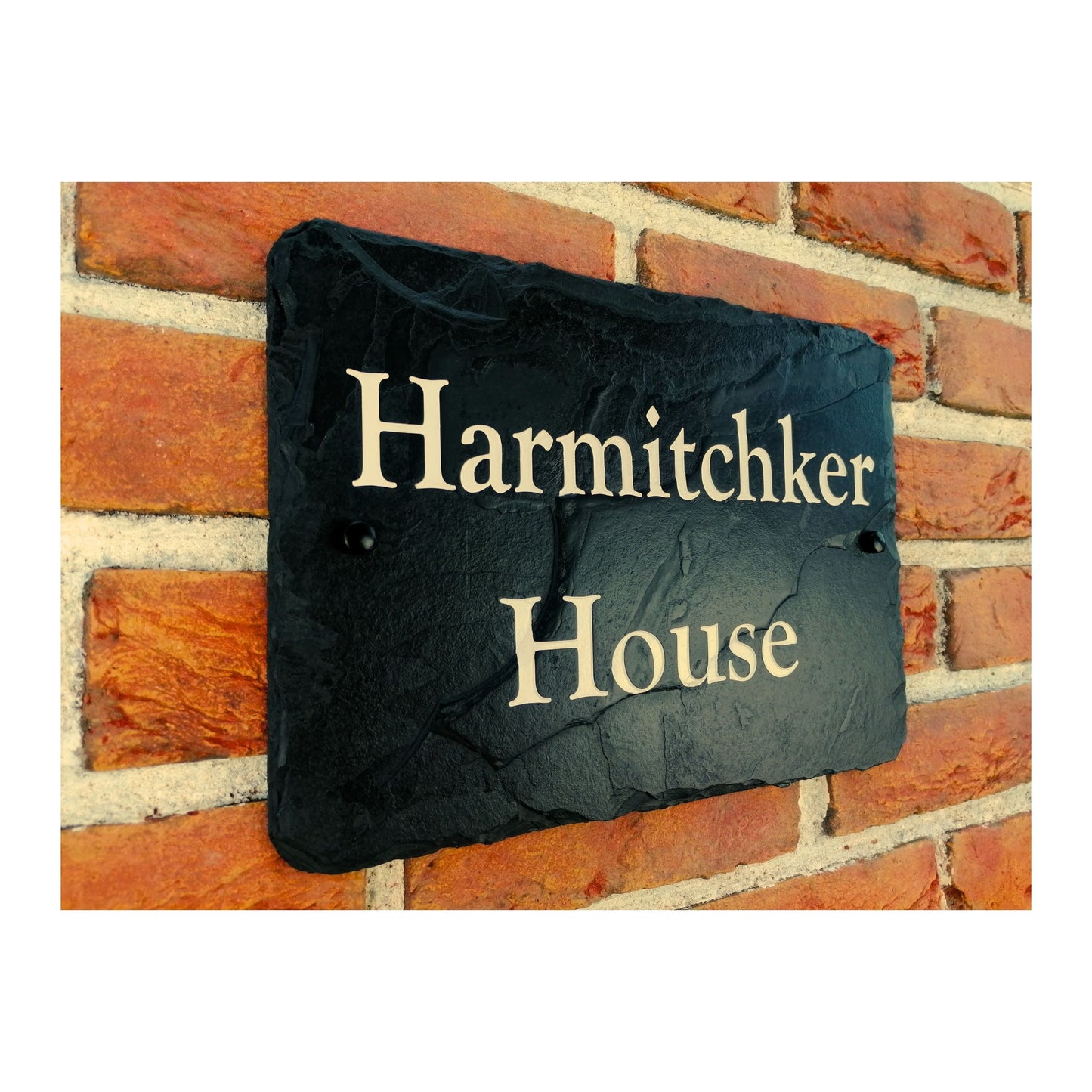 Engraved Natural Slate House Address Sign - Rustic Farmhouse Style Door Number - Wedding, Housewarming, Anniversary Gift Idea