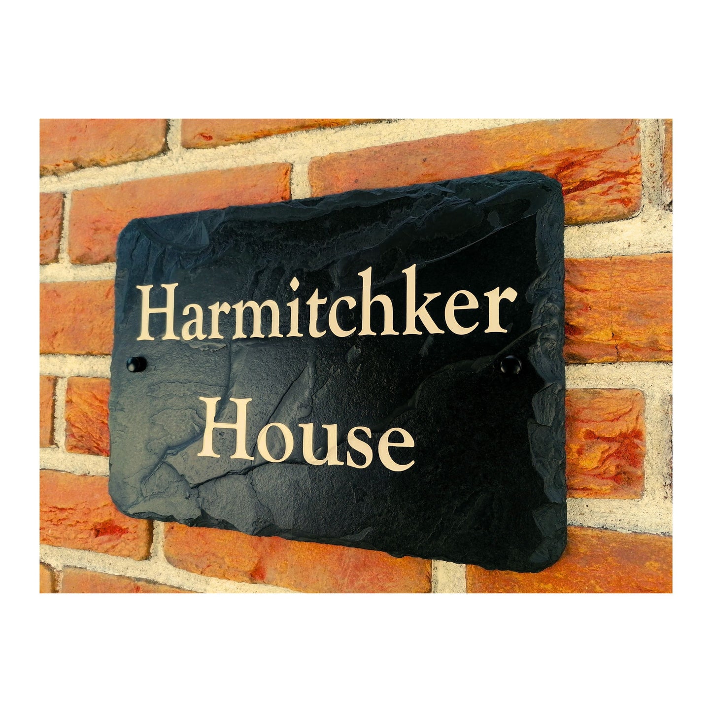 Engraved Natural Slate House Address Sign - Rustic Farmhouse Style Door Number - Wedding, Housewarming, Anniversary Gift Idea