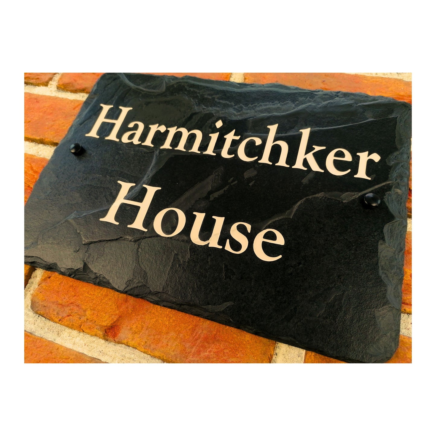 Engraved Natural Slate House Address Sign - Rustic Farmhouse Style Door Number - Wedding, Housewarming, Anniversary Gift Idea