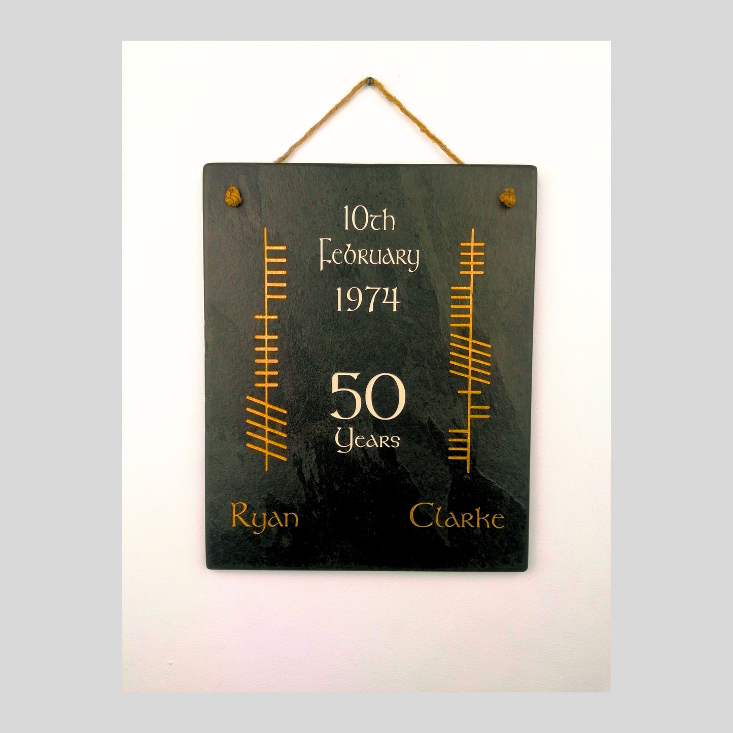 Ogham Anniversary Wall Hanging | Natural Slate | Handmade Deep Engraved Signs | Celtic Irish Gaelic Traditional | Rustic Home Decor | Unique Gift Ideas