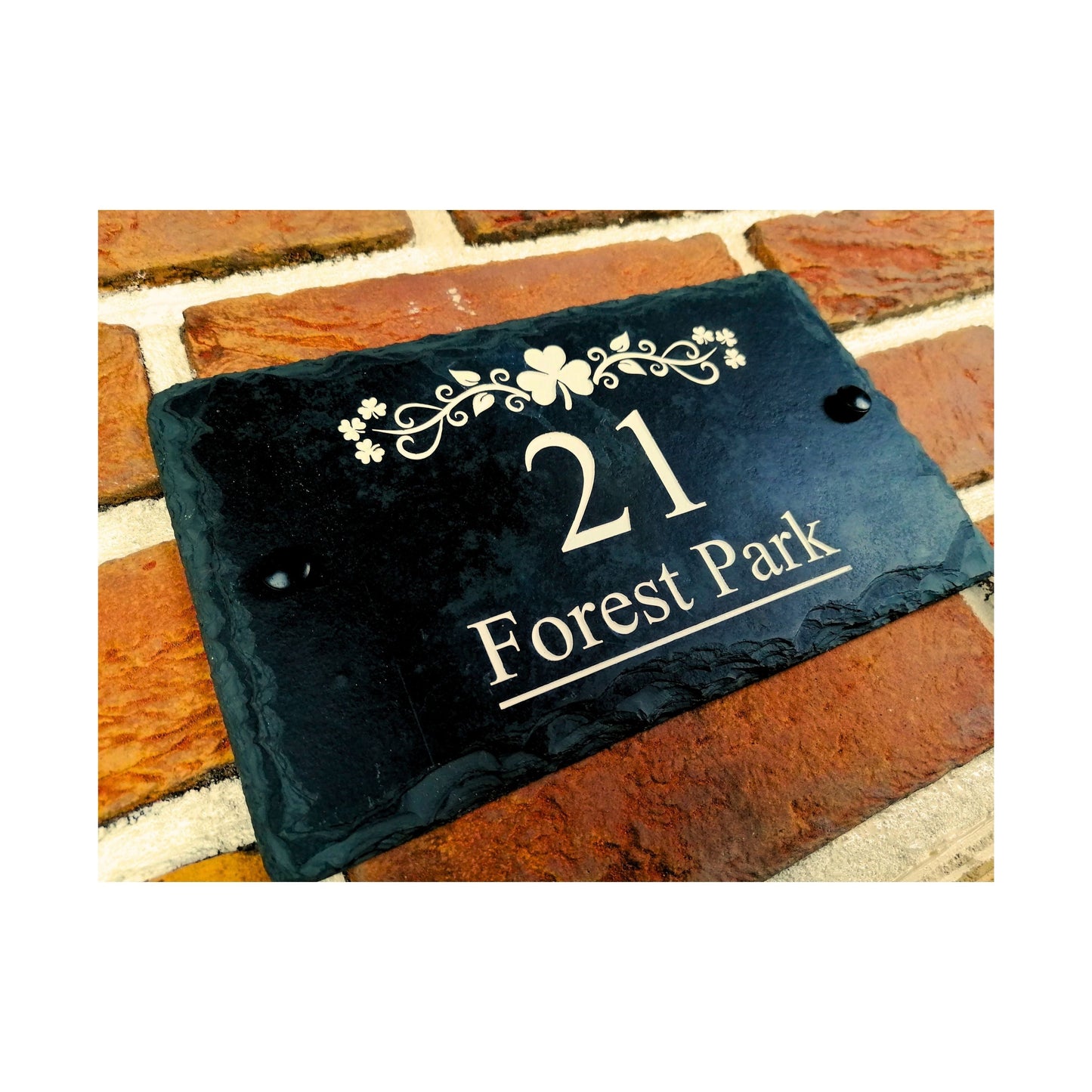 Engraved Natural Slate House Address Sign - Rustic Farmhouse Style Door Number - Wedding, Housewarming, Anniversary Gift Idea