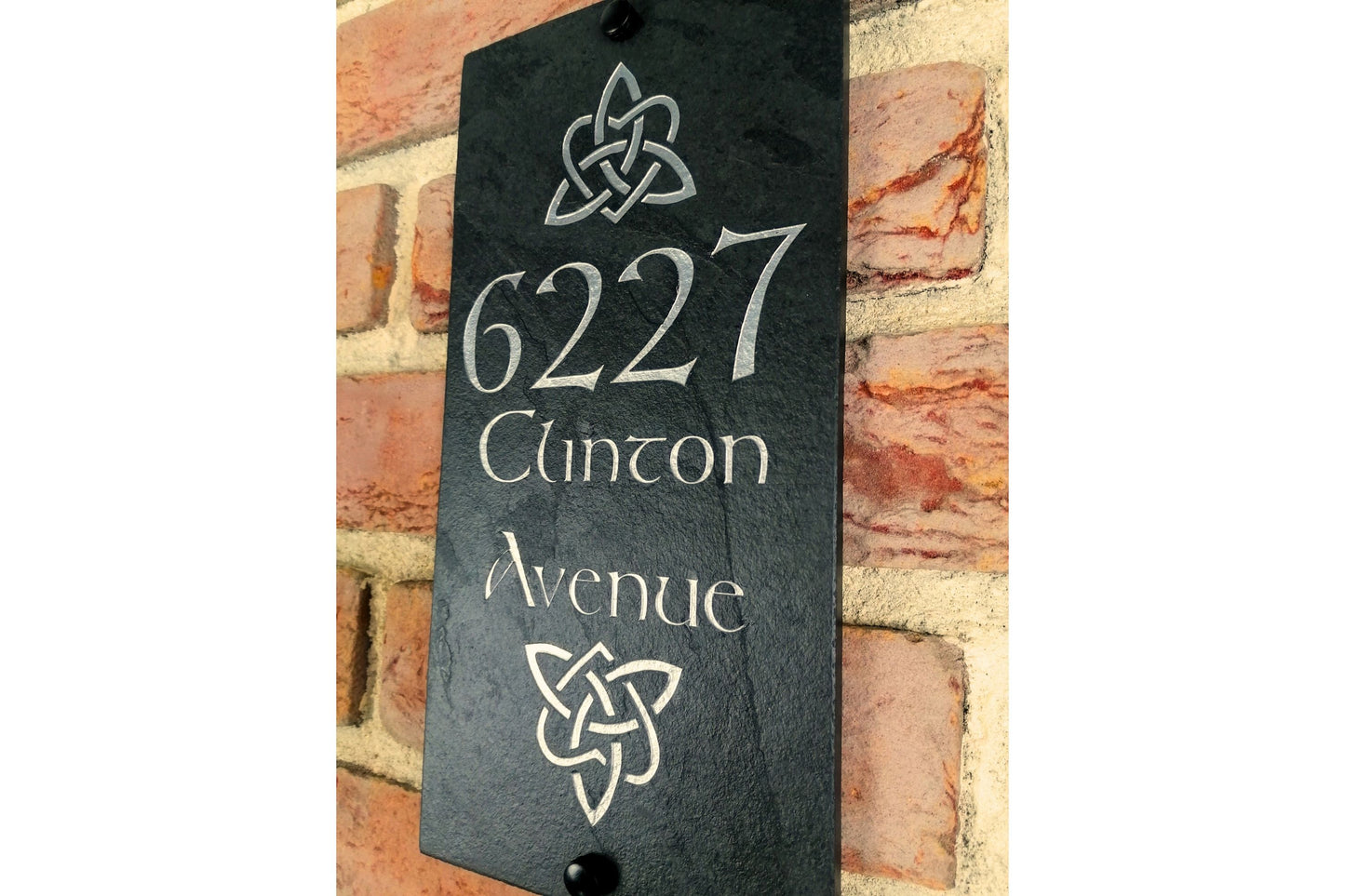 Engraved Natural Slate House Address Sign - Rustic Farmhouse Style Door Number - Wedding, Housewarming, Anniversary Gift Idea