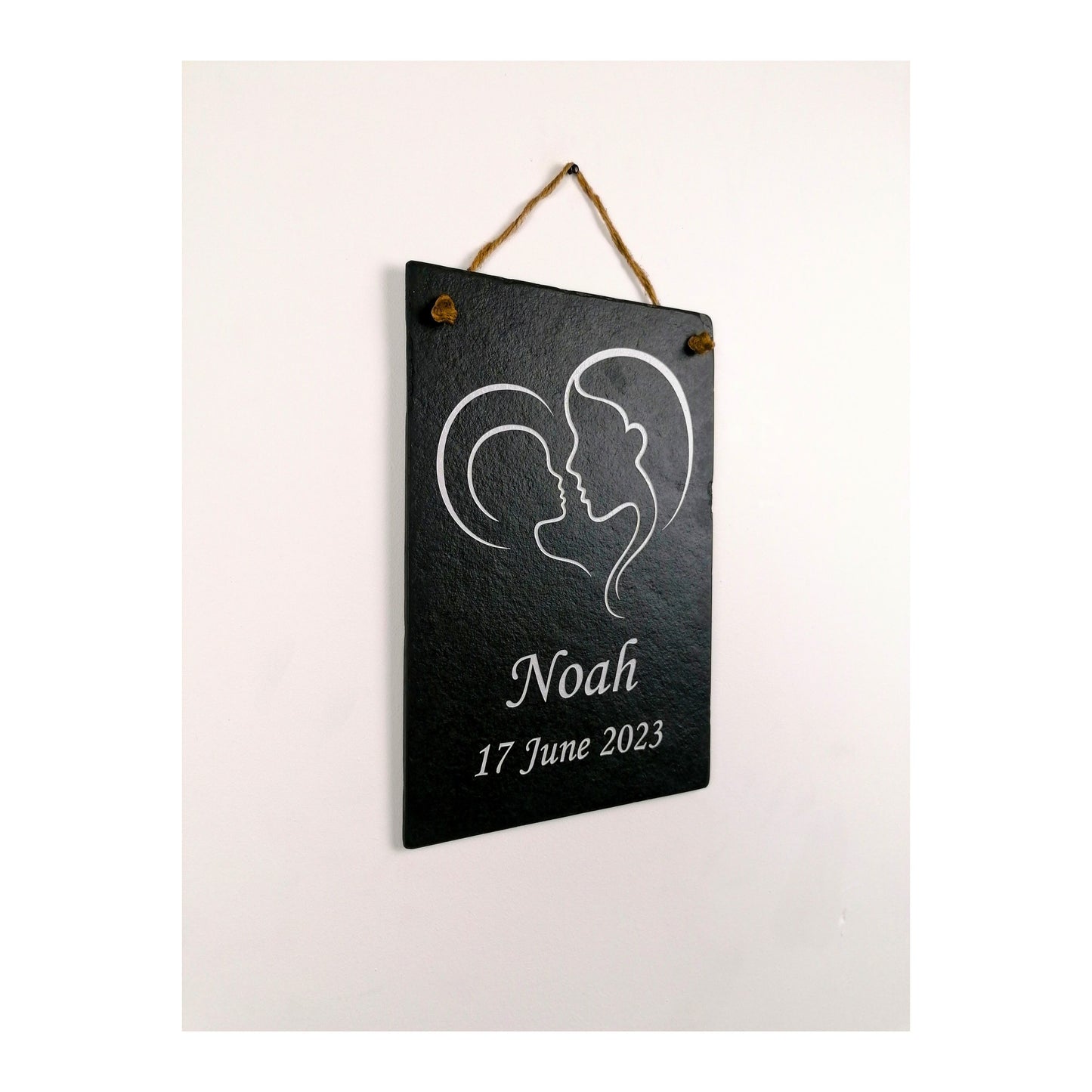 Gifts for Newborn Child Baby | Personalised Custom Art Drawing | Natural Slate Deep Engraved | Simple Line Art | Rustic Unique Bespoke Gift