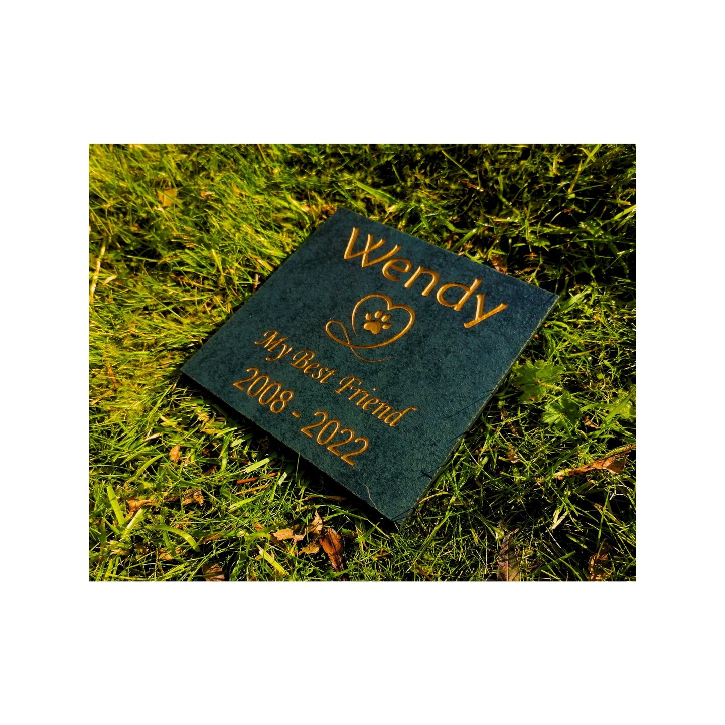 Personalised Custom Pet Paw Print | Engraved Natural Slate Memorial Plaque | Gold Copper Silver | Memories Tributes Markers Stone Headstones