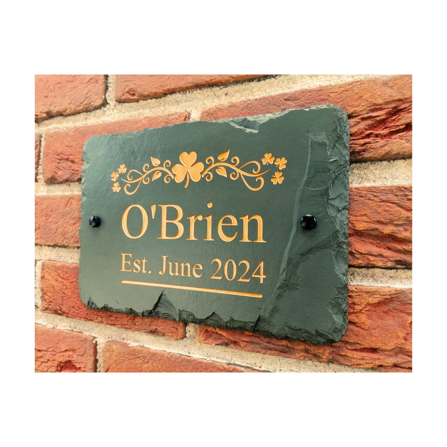 Engraved Natural Slate House Address Sign - Rustic Farmhouse Style Door Number - Wedding, Housewarming, Anniversary Gift Idea