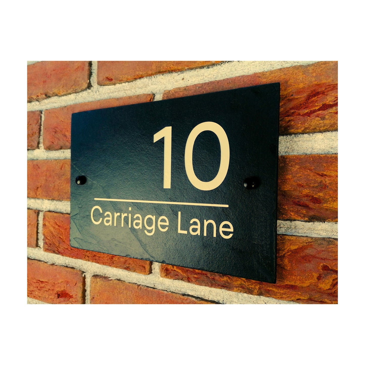 Engraved Natural Slate House Address Sign - Rustic Farmhouse Style Door Number - Wedding, Housewarming, Anniversary Gift Idea